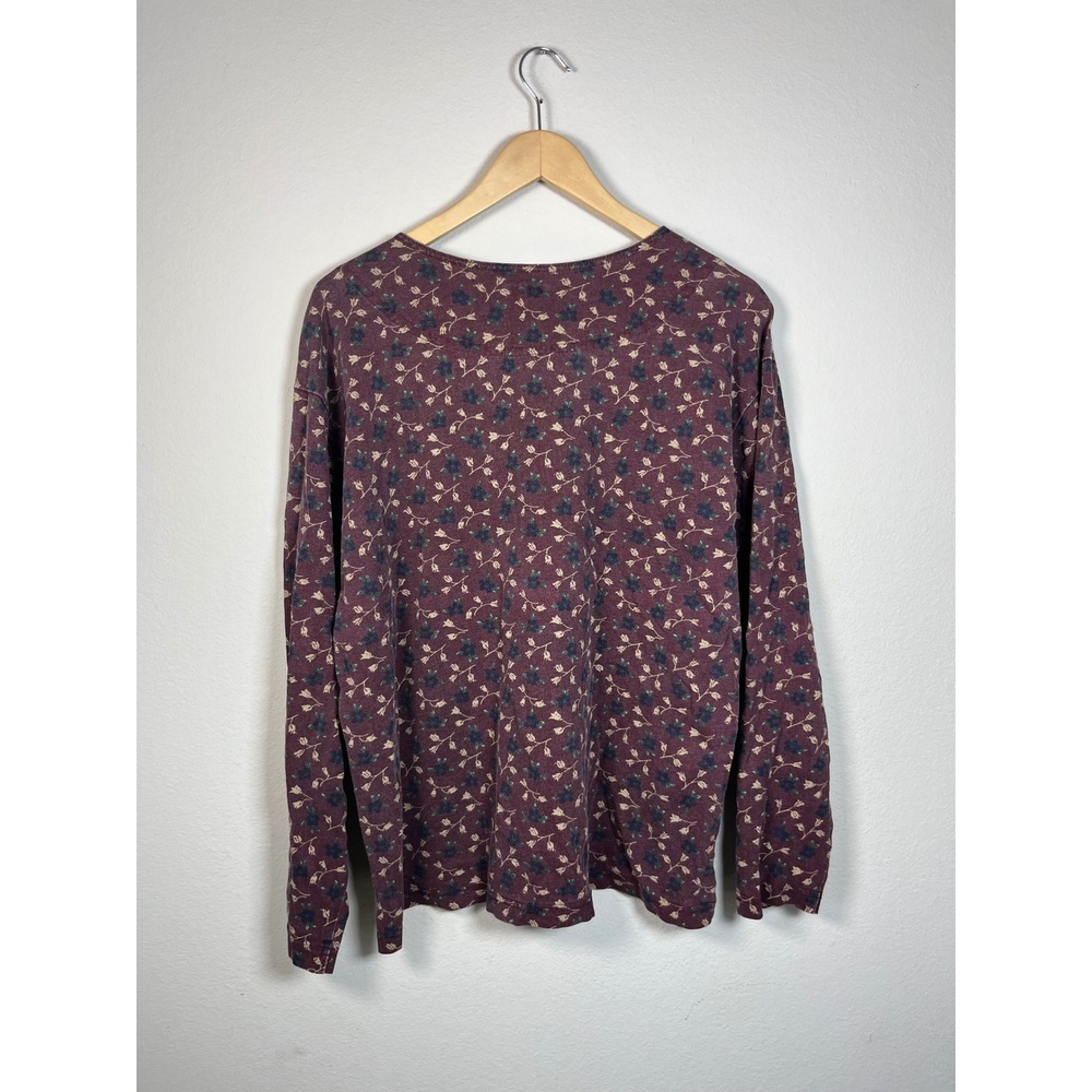 County Seat Womens Vintage Floral Long Sleeve Top Burgundy Crew Neck Large